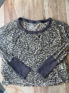 Pilcro Urban Outfitters Leopard Print Sheer Long Sleeve Top in Olive and Brown